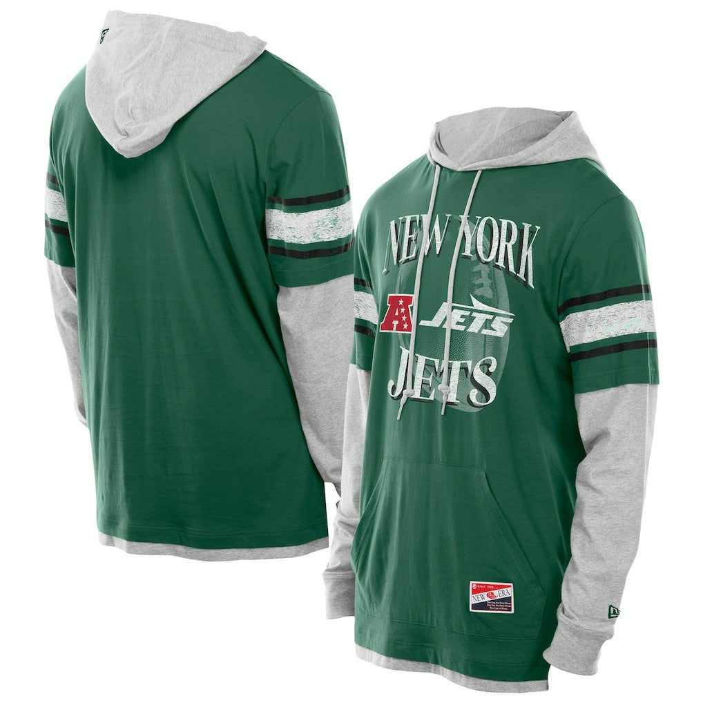 New York Jets New Era Twofer Layered Long Sleeve Hoodie T-Shirt Green | NFL