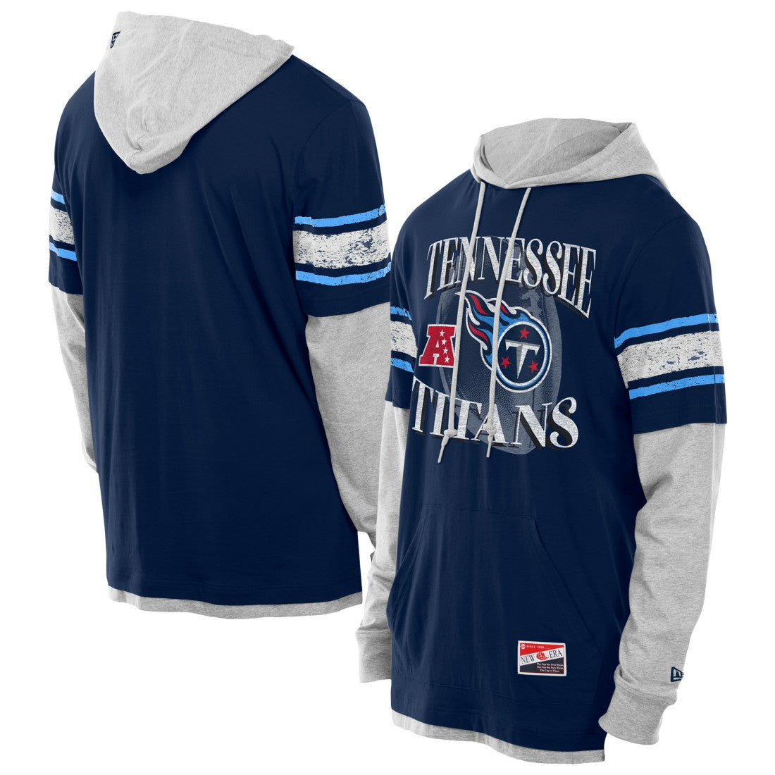 Tennessee Titans New Era Twofer Layered Long Sleeve Hoodie T-Shirt Navy | NFL
