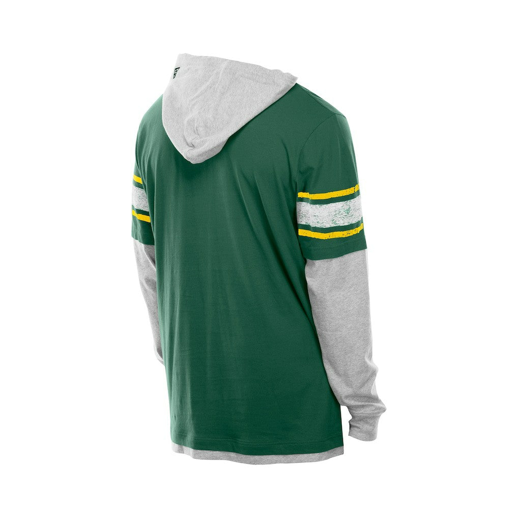Green Bay Packers New Era Twofer Layered Long Sleeve Hoodie T-Shirt Green | NFL
