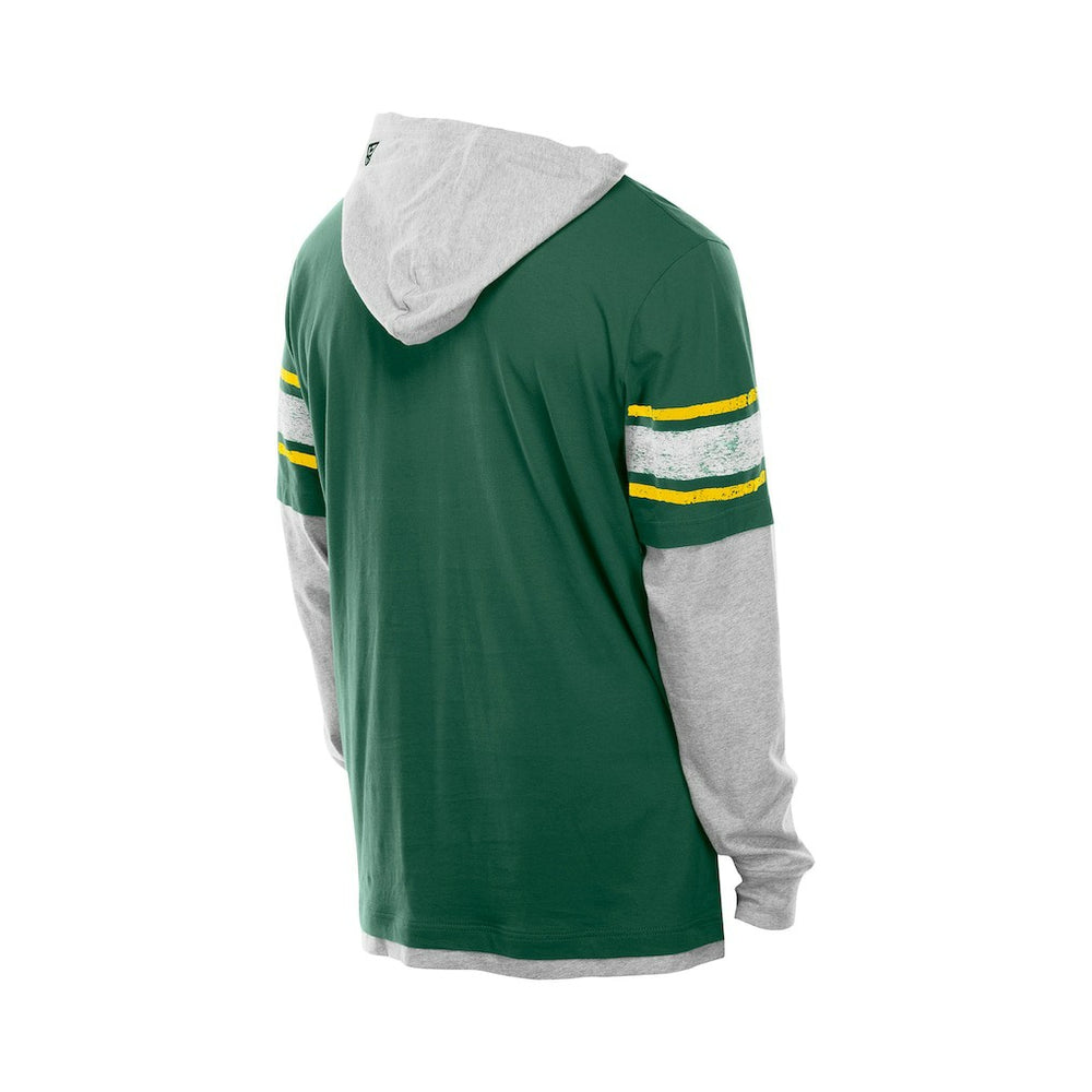 Green Bay Packers New Era Twofer Layered Long Sleeve Hoodie T-Shirt Green | NFL