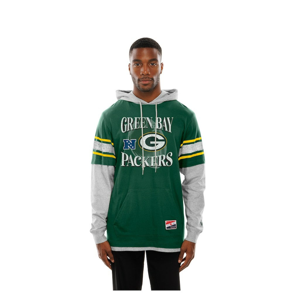 Green Bay Packers New Era Twofer Layered Long Sleeve Hoodie T-Shirt Green | NFL