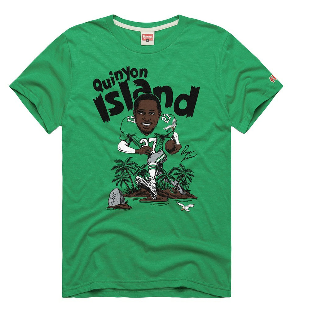 Quinyon Mitchell Philadelphia Eagles Homage Unisex Caricature Player Tri-Blend T-Shirt Kelly Green | NFL