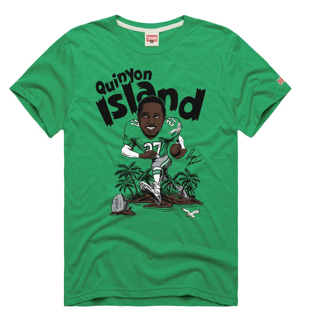 Quinyon Mitchell Philadelphia Eagles Homage Unisex Caricature Player Tri-Blend T-Shirt Kelly Green | NFL
