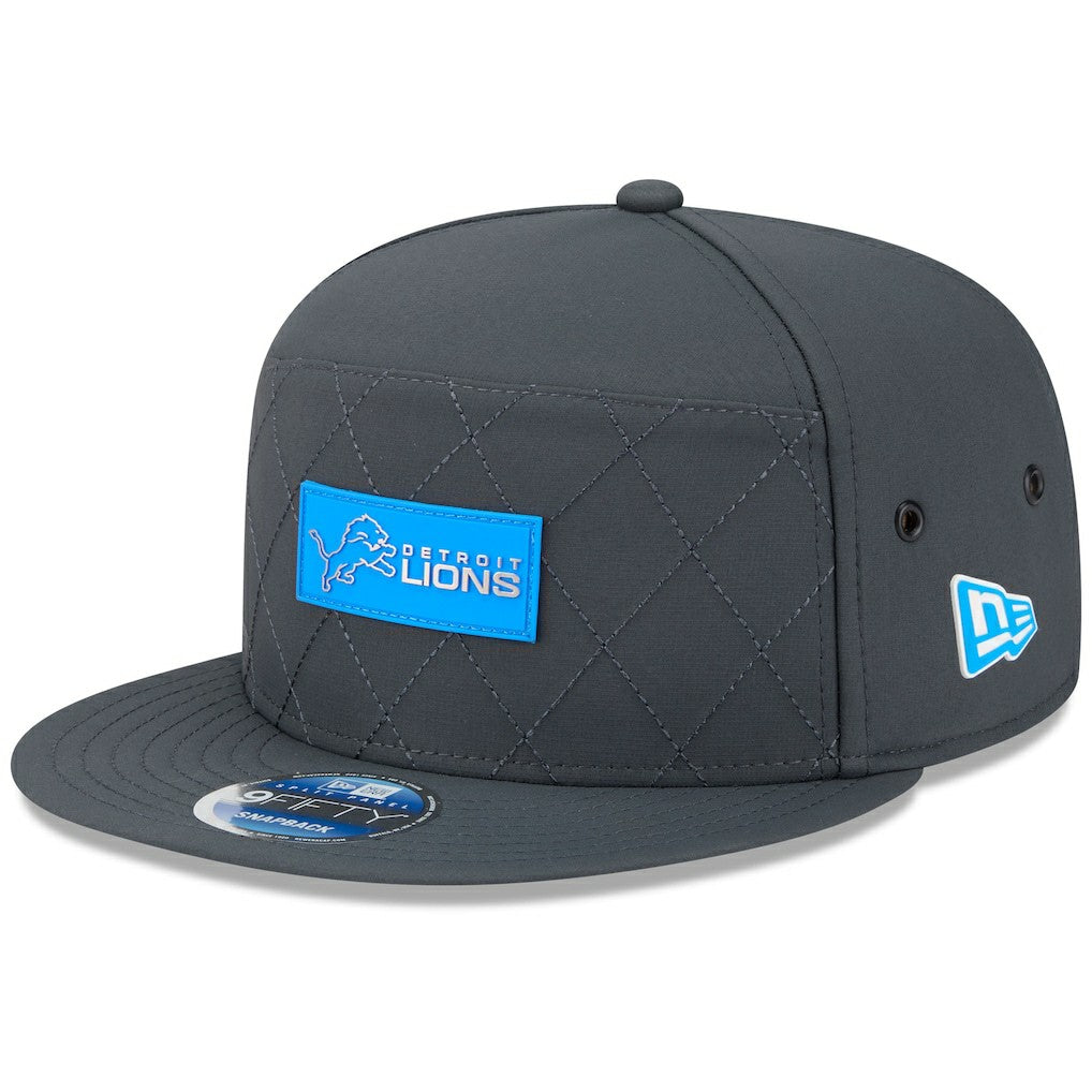 Detroit Lions New Era 2025 Sideline Cold Weather Split Panel 9FIFTY Snapback Hat Charcoal | NFL