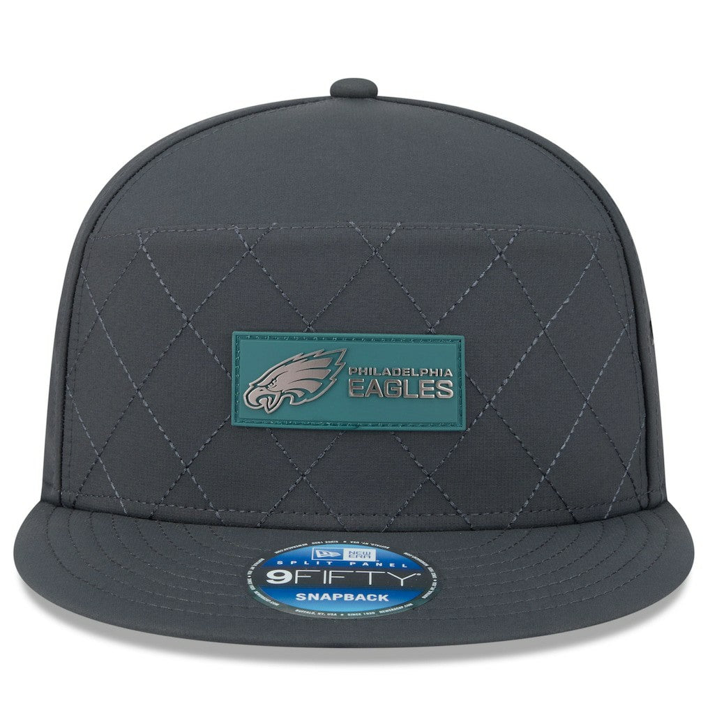 Philadelphia Eagles New Era 2025 Sideline Cold Weather Split Panel 9FIFTY Snapback Hat Charcoal | NFL