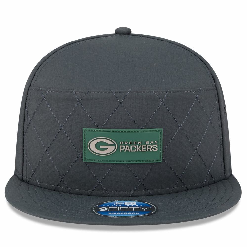 Green Bay Packers New Era 2025 Sideline Cold Weather Split Panel 9FIFTY Snapback Hat Charcoal | NFL