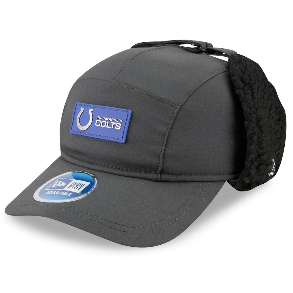 Indianapolis Colts New Era 2025 Sideline Cold Weather Runner Dog Ear Adjustable Hat Charcoal | NFL