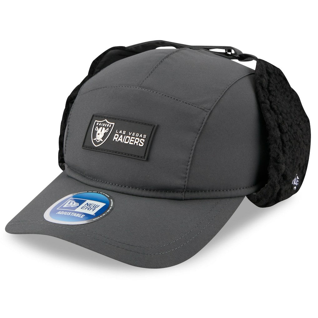 Las Vegas Raiders New Era 2025 Sideline Cold Weather Runner Dog Ear Adjustable Hat Charcoal | NFL