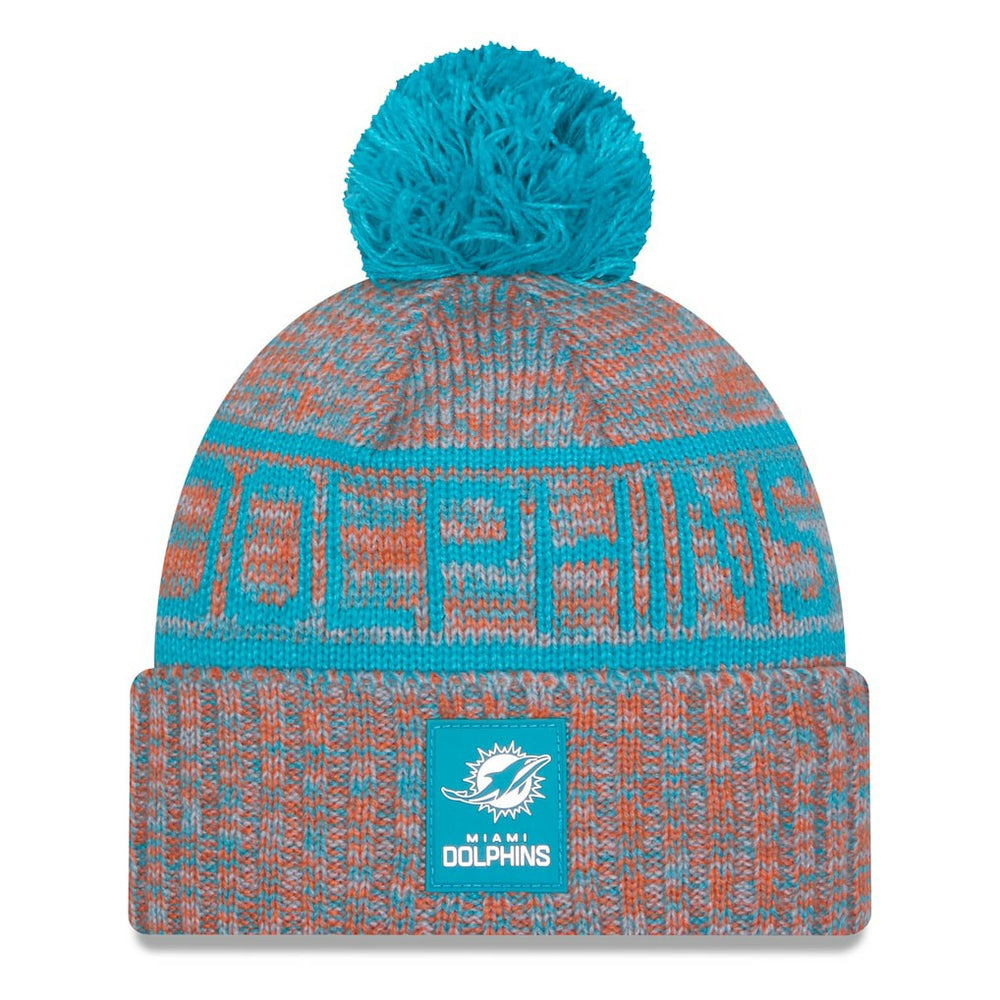 Miami Dolphins New Era 2025 Sideline Cold Weather Cuffed Knit Hat with Pom Orange | NFL