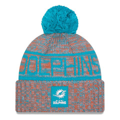 Miami Dolphins New Era 2025 Sideline Cold Weather Cuffed Knit Hat with Pom Orange | NFL