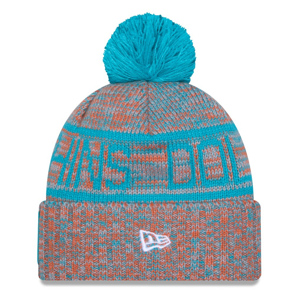 Miami Dolphins New Era 2025 Sideline Cold Weather Cuffed Knit Hat with Pom Orange | NFL