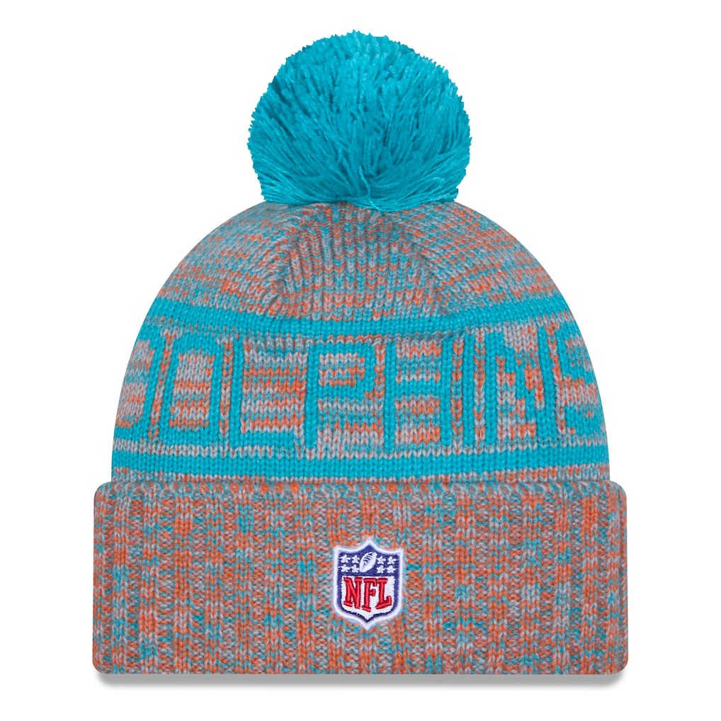 Miami Dolphins New Era 2025 Sideline Cold Weather Cuffed Knit Hat with Pom Orange | NFL