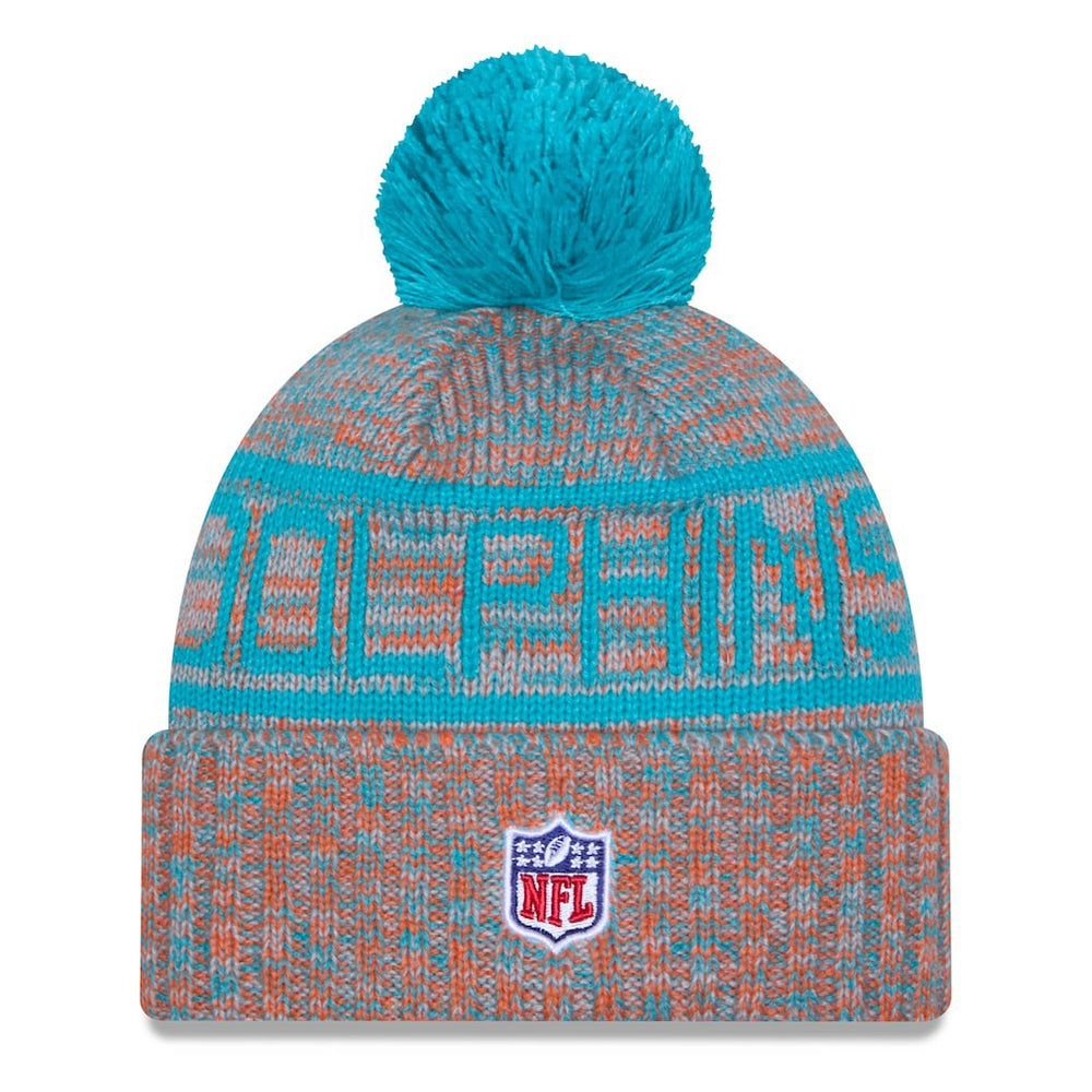 Miami Dolphins New Era 2025 Sideline Cold Weather Cuffed Knit Hat with Pom Orange | NFL