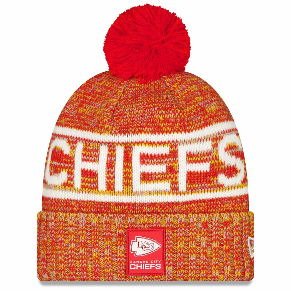 Kansas City Chiefs New Era 2025 Sideline Cold Weather Cuffed Knit Hat with Pom Red | NFL