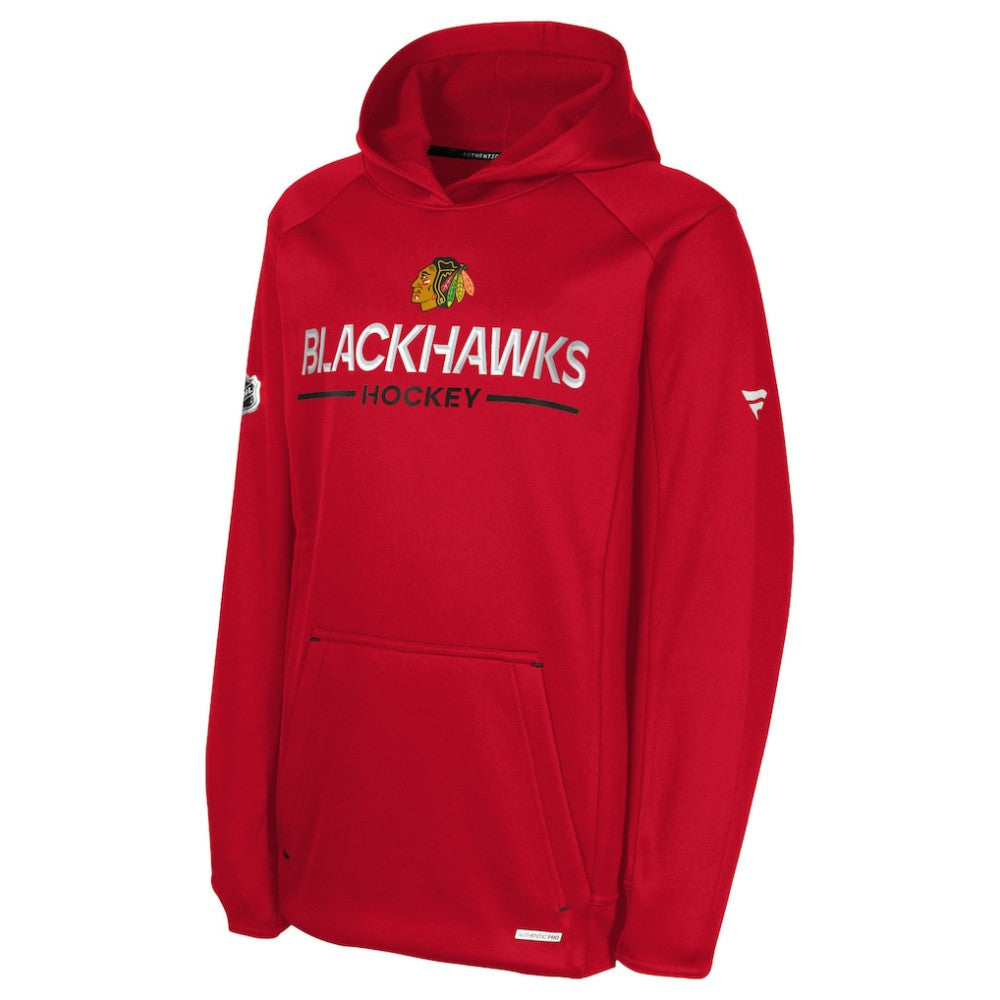 Chicago Blackhawks Fanatics Youth Authentic Pro Rink Raglan Hoodie - Red - NHL