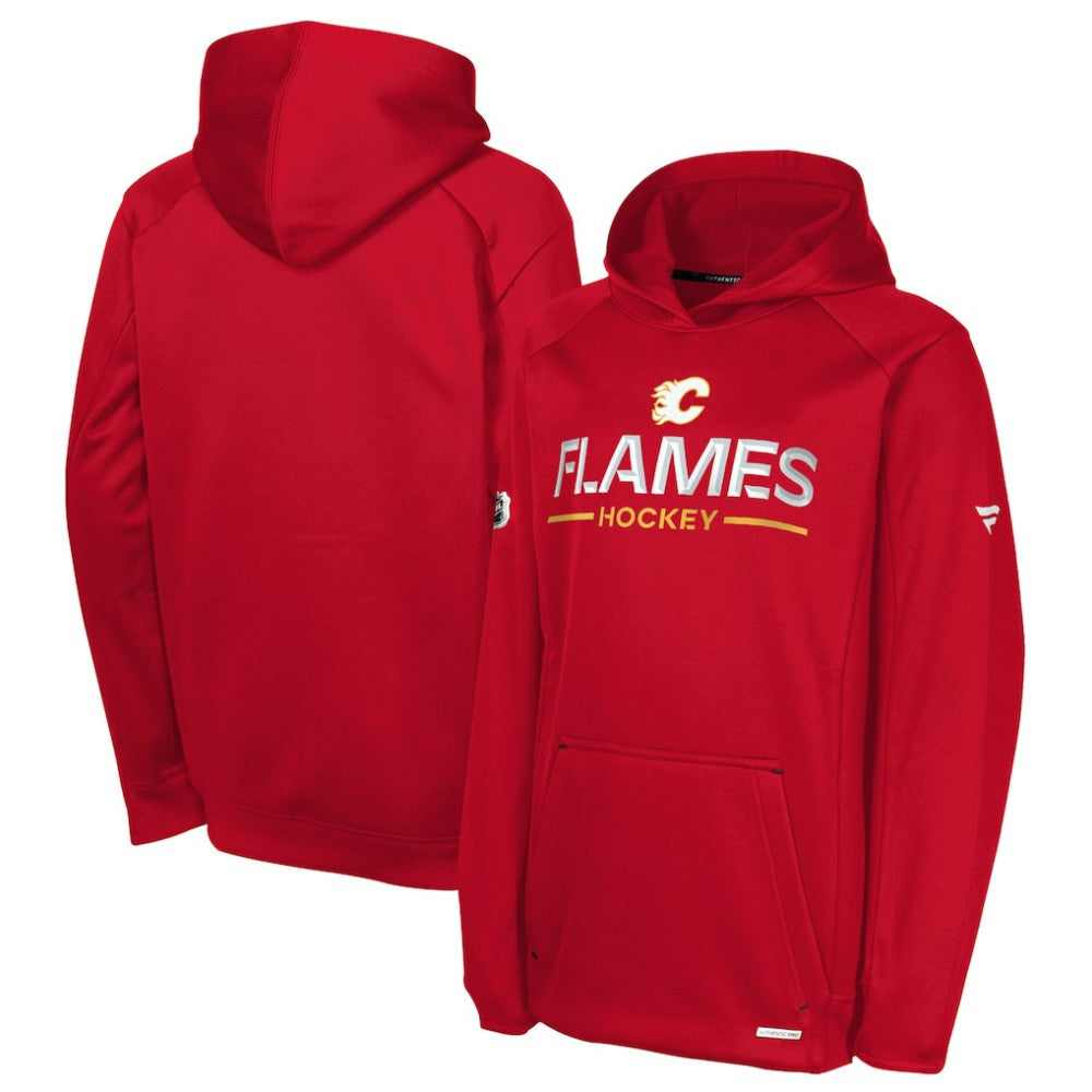 Calgary Flames Fanatics Youth Authentic Pro Rink Raglan Hoodie - Red - NHL