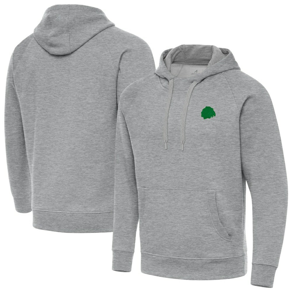 Chicago Blackhawks Antigua St. Patrick's Day Victory Pullover Hoodie - Heather Gray - NHL