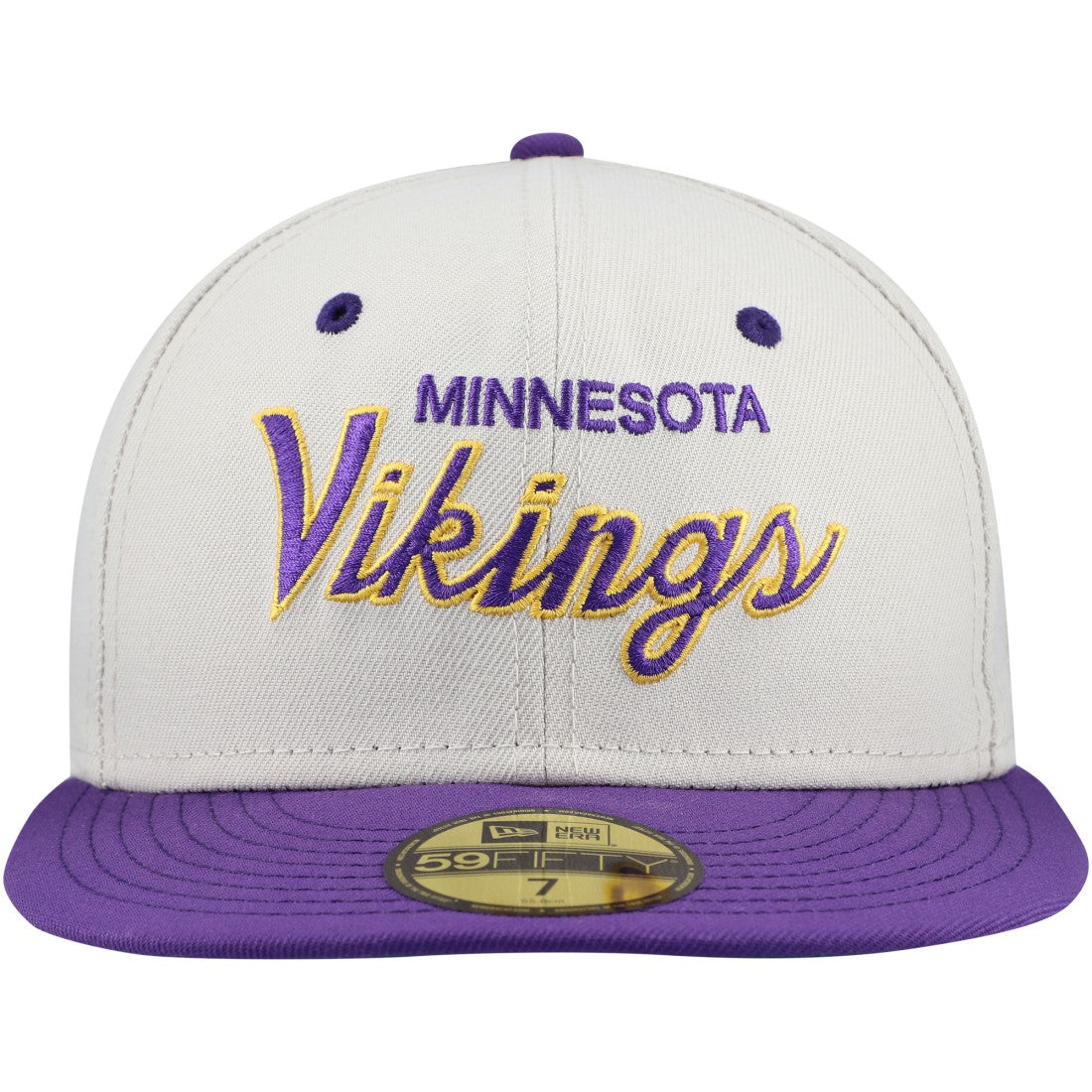 Minnesota Vikings New Era Historic Script 59FIFTY Fitted Hat Cream/Purple | NFL