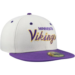 Minnesota Vikings New Era Historic Script 59FIFTY Fitted Hat Cream/Purple | NFL