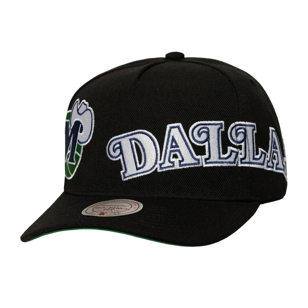 Dallas Mavericks Busted Logo Wordmark Wrap Around Pro Pinch Adjustable Hat Black - NBA