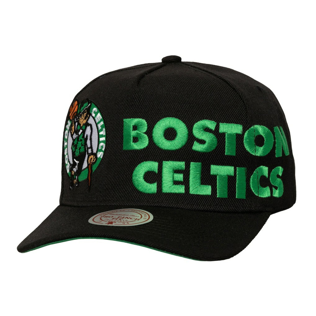Boston Celtics Busted Logo Wordmark Wrap-Around Pro Pinch Adjustable Hat Black - NBA