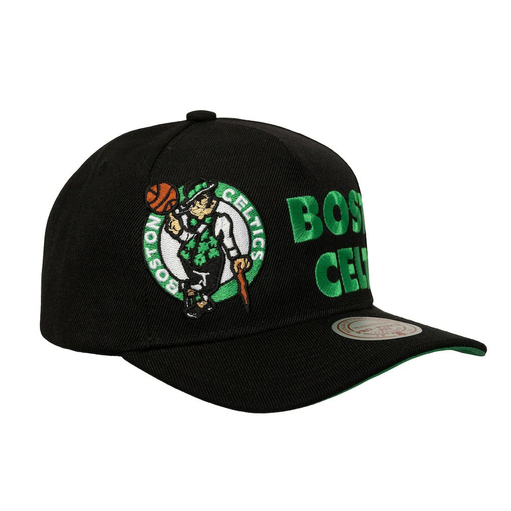 Boston Celtics Busted Logo Wordmark Wrap-Around Pro Pinch Adjustable Hat Black - NBA