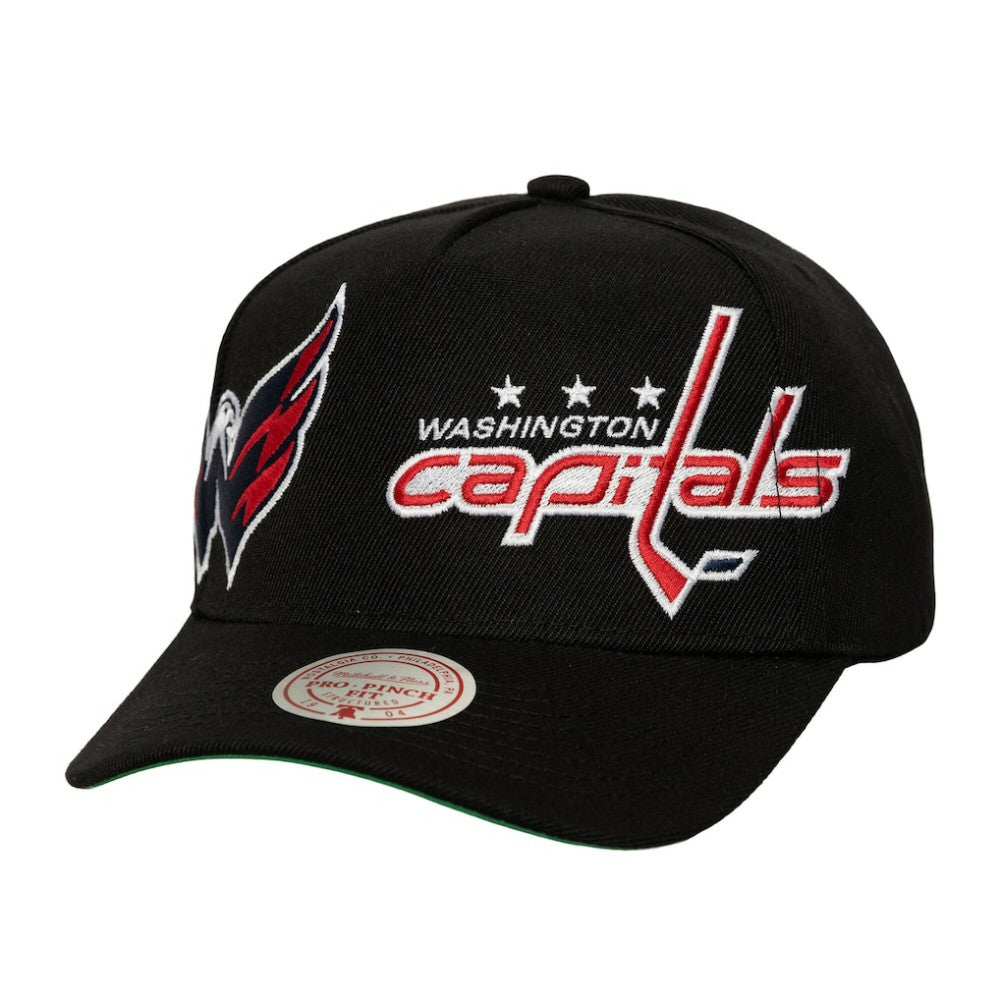 Washington Capitals Mitchell & Ness Busted Logo Wordmark Wrap-Around Pro Pinch Adjustable Hat - Black - NHL