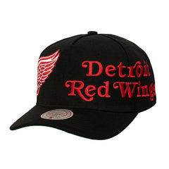 Detroit Red Wings Mitchell & Ness Busted Logo Wordmark Wrap-Around Pro Pinch Adjustable Hat - Black - NHL