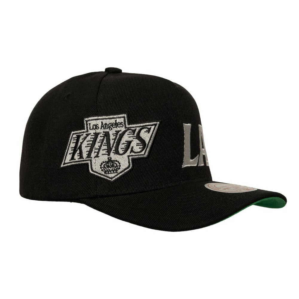 Los Angeles Kings Mitchell & Ness Busted Logo Wordmark Wrap-Around Pro Pinch Adjustable Hat - Black - NHL