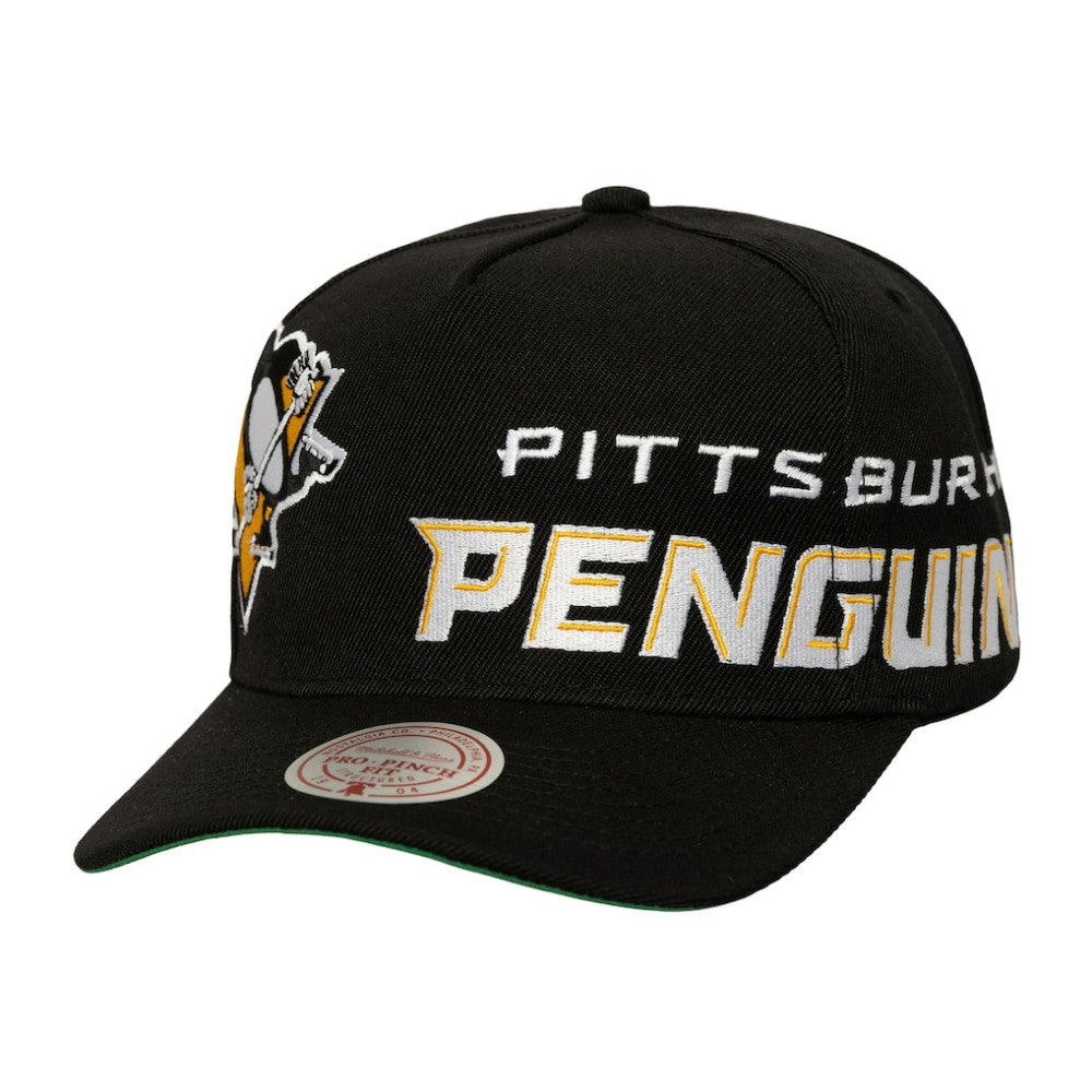 Pittsburgh Penguins Mitchell & Ness Busted Logo Wordmark Wrap-Around Pro Pinch Adjustable Hat - Black - NHL