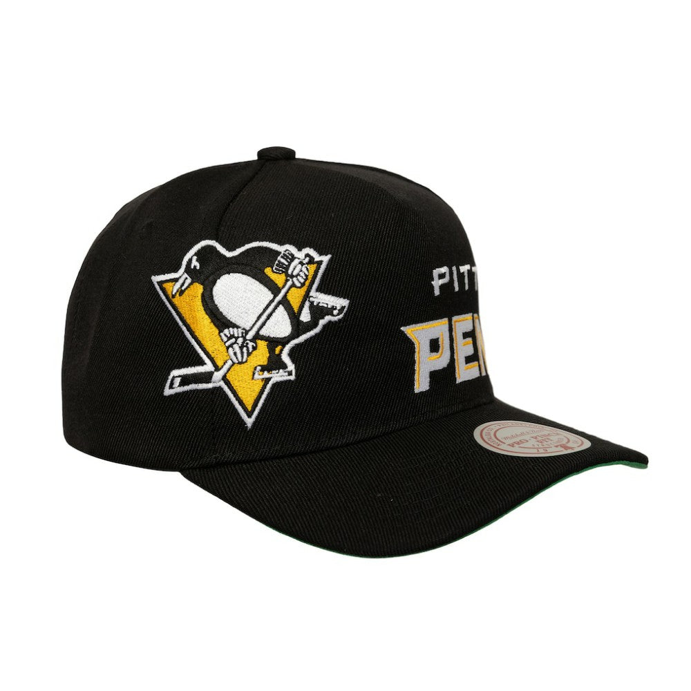 Pittsburgh Penguins Mitchell & Ness Busted Logo Wordmark Wrap-Around Pro Pinch Adjustable Hat - Black - NHL