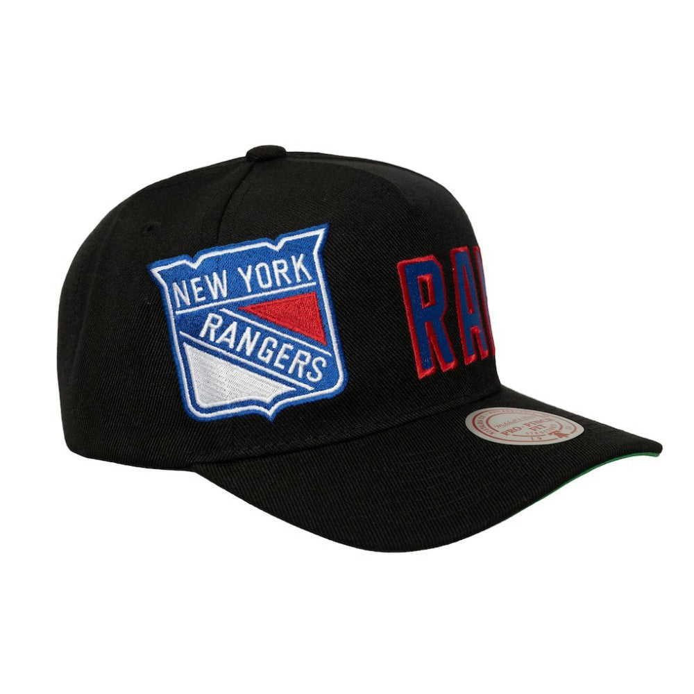 New York Rangers Mitchell & Ness Busted Logo Wordmark Wrap-Around Pro Pinch Adjustable Hat - Black - NHL