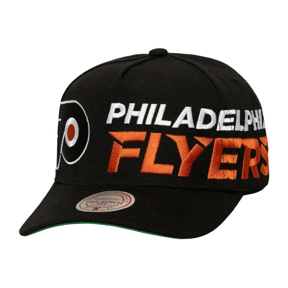 Philadelphia Flyers Mitchell & Ness Busted Logo Wordmark Wrap-Around Pro Pinch Adjustable Hat - Black - NHL