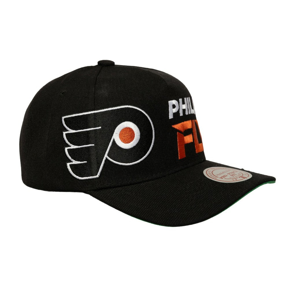 Philadelphia Flyers Mitchell & Ness Busted Logo Wordmark Wrap-Around Pro Pinch Adjustable Hat - Black - NHL