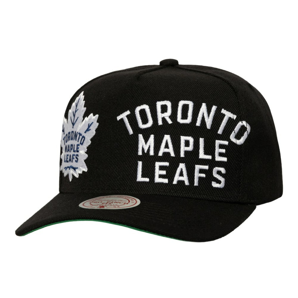 Toronto Maple Leafs Mitchell & Ness Busted Logo Wordmark Wrap-Around Pro Pinch Adjustable Hat - Black - NHL