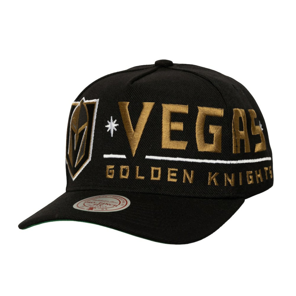 Vegas Golden Knights Mitchell & Ness Busted Logo Wordmark Wrap-Around Pro Pinch Adjustable Hat - Black - NHL