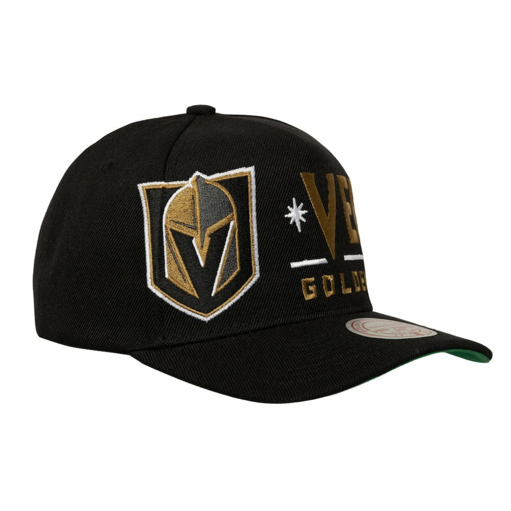 Vegas Golden Knights Mitchell & Ness Busted Logo Wordmark Wrap-Around Pro Pinch Adjustable Hat - Black - NHL