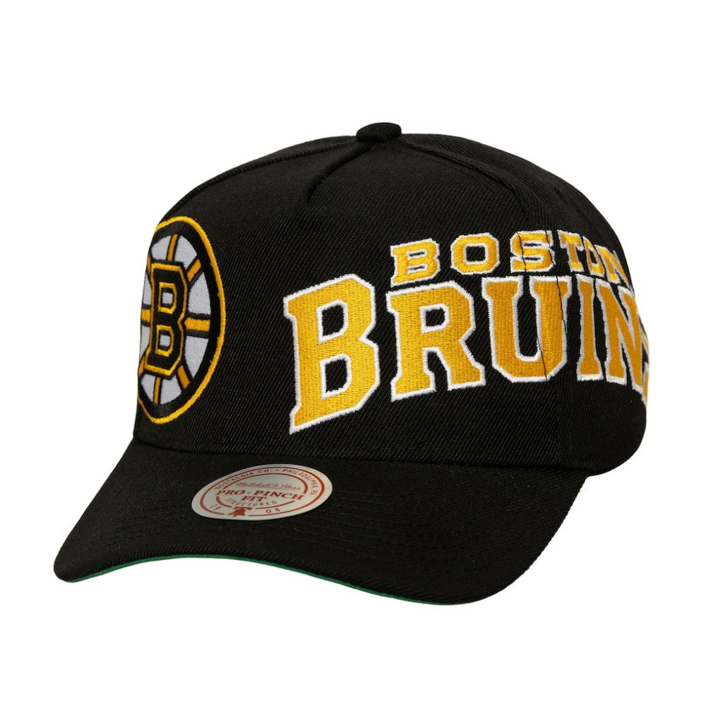 Boston Bruins Mitchell & Ness Busted Logo Wordmark Wrap-Around Pro Pinch Adjustable Hat - Black - NHL