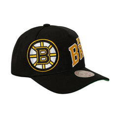 Boston Bruins Mitchell & Ness Busted Logo Wordmark Wrap-Around Pro Pinch Adjustable Hat - Black - NHL