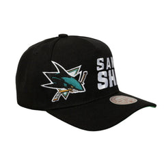 San Jose Sharks Mitchell & Ness Busted Logo Wordmark Wrap-Around Pro Pinch Adjustable Hat - Black - NHL