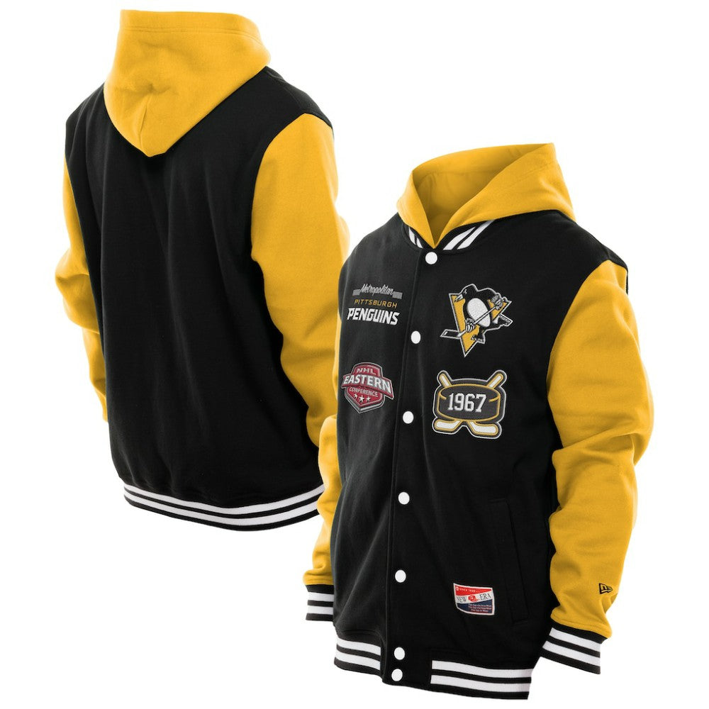 Pittsburgh Penguins New Era Full-Snap Fleece Hoodie Jacket - Black/Gold - NHL