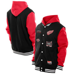 Detroit Red Wings New Era Full-Snap Fleece Hoodie Jacket - Black/Red - NHL