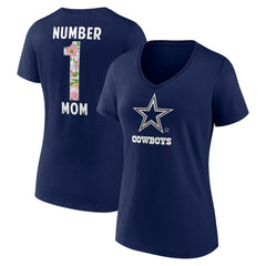 Dallas Cowboys Women's Floral Number 1 Mom V-Neck T-Shirt Navy | NFL