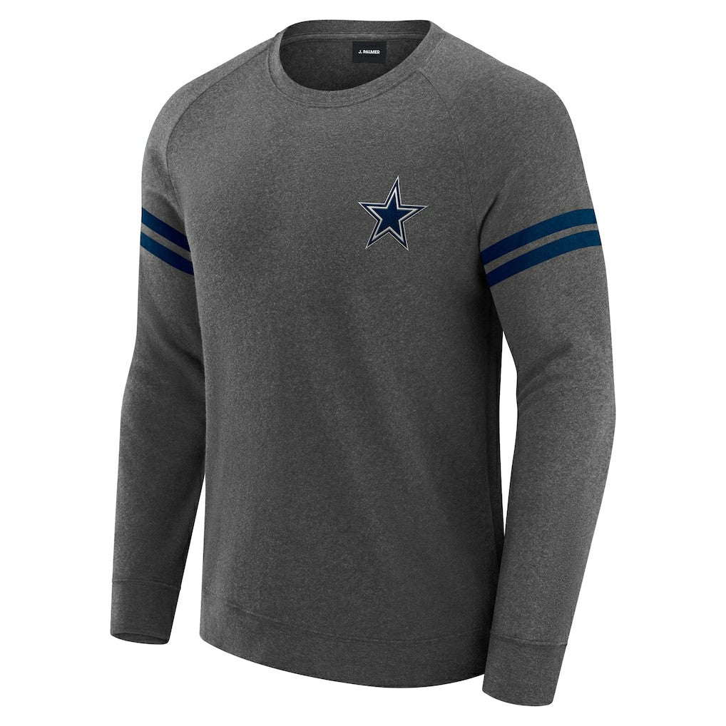 Dallas Cowboys J. Palmer Players Lounge Raglan Tri-Blend Sweatshirt Dark Heather Gray | NFL