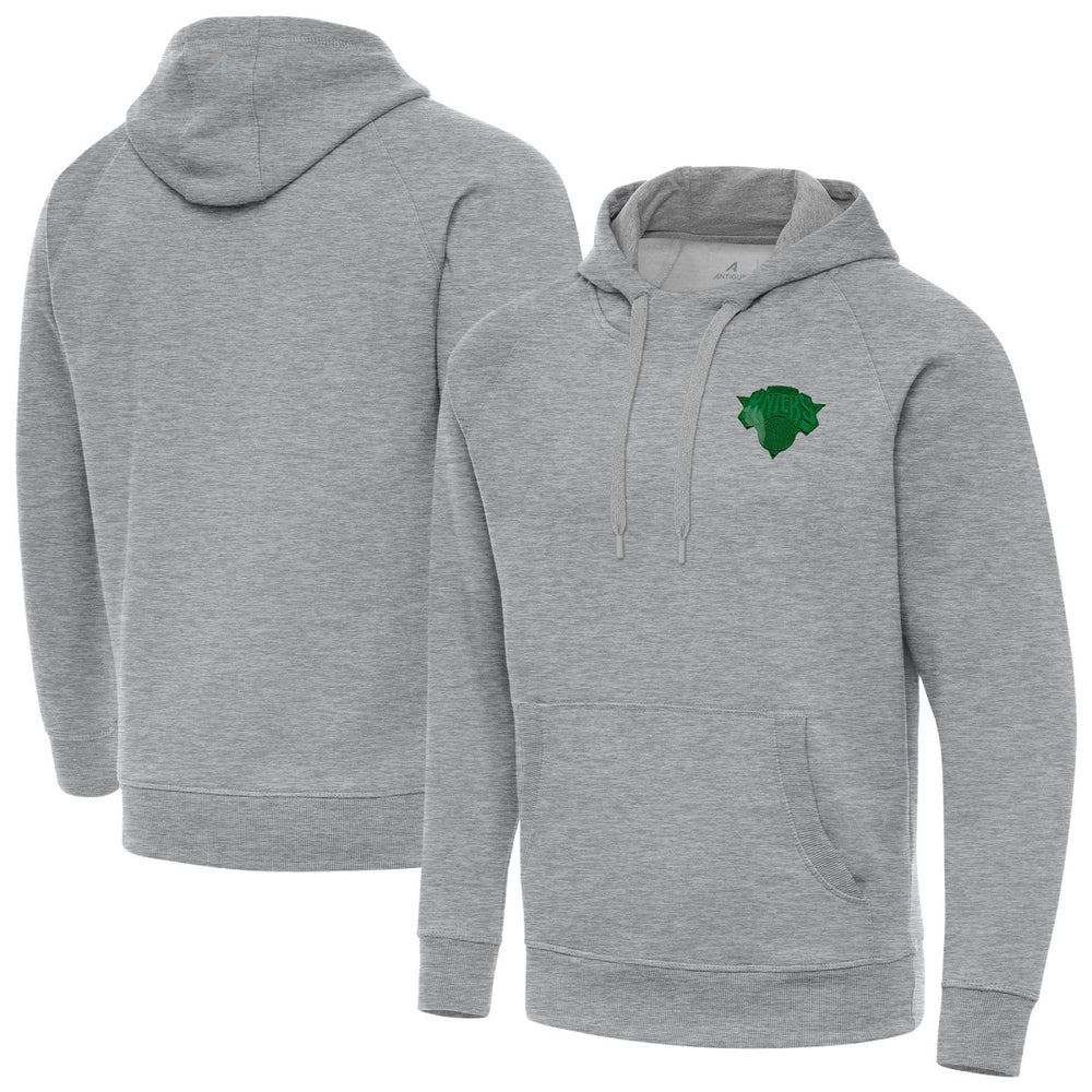 New York Knicks Antigua St. Patrick's Day Victory Raglan Pullover Hoodie Heather Gray - NBA