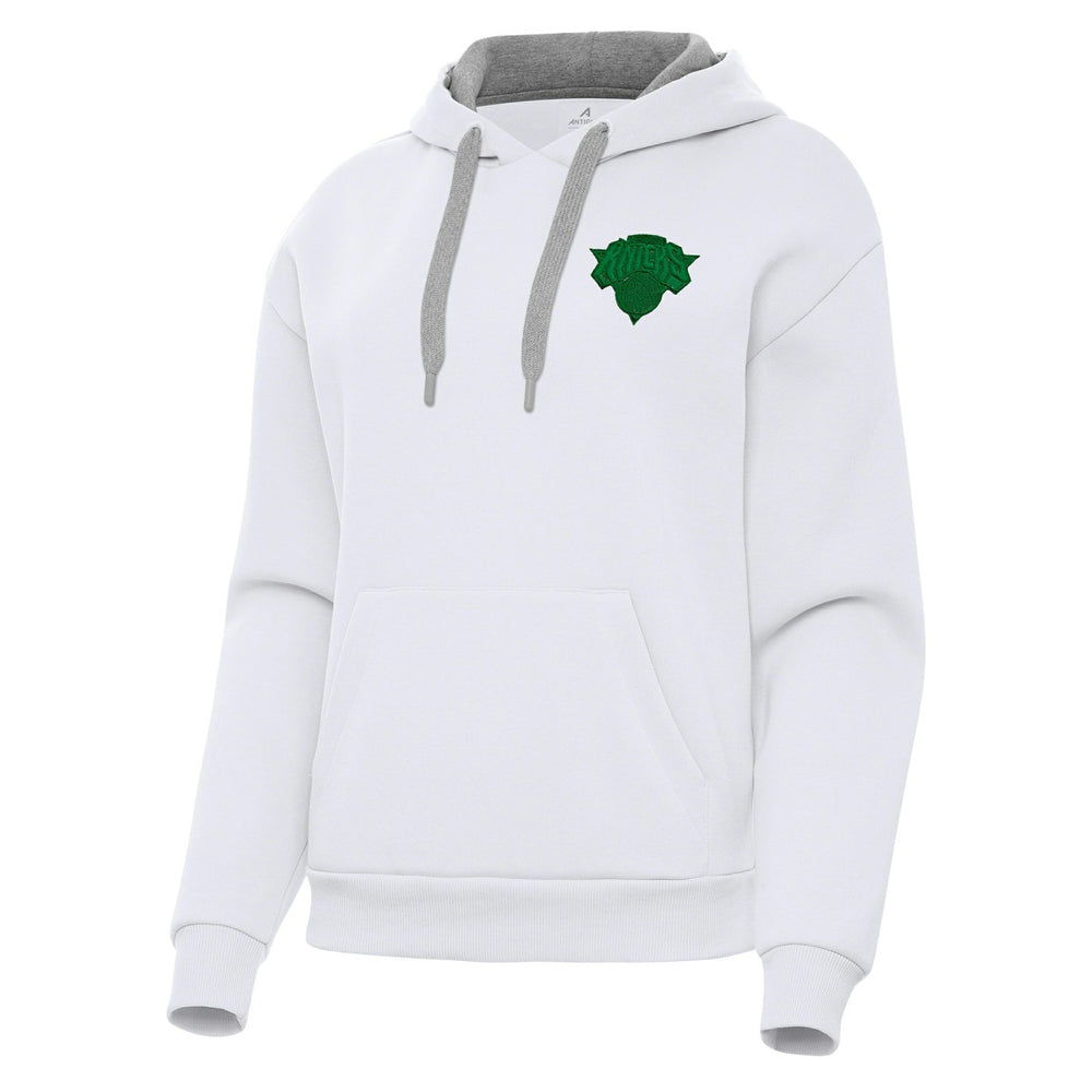 New York Knicks Antigua Women's St. Patrick's Day Victory Pullover Hoodie White - NBA