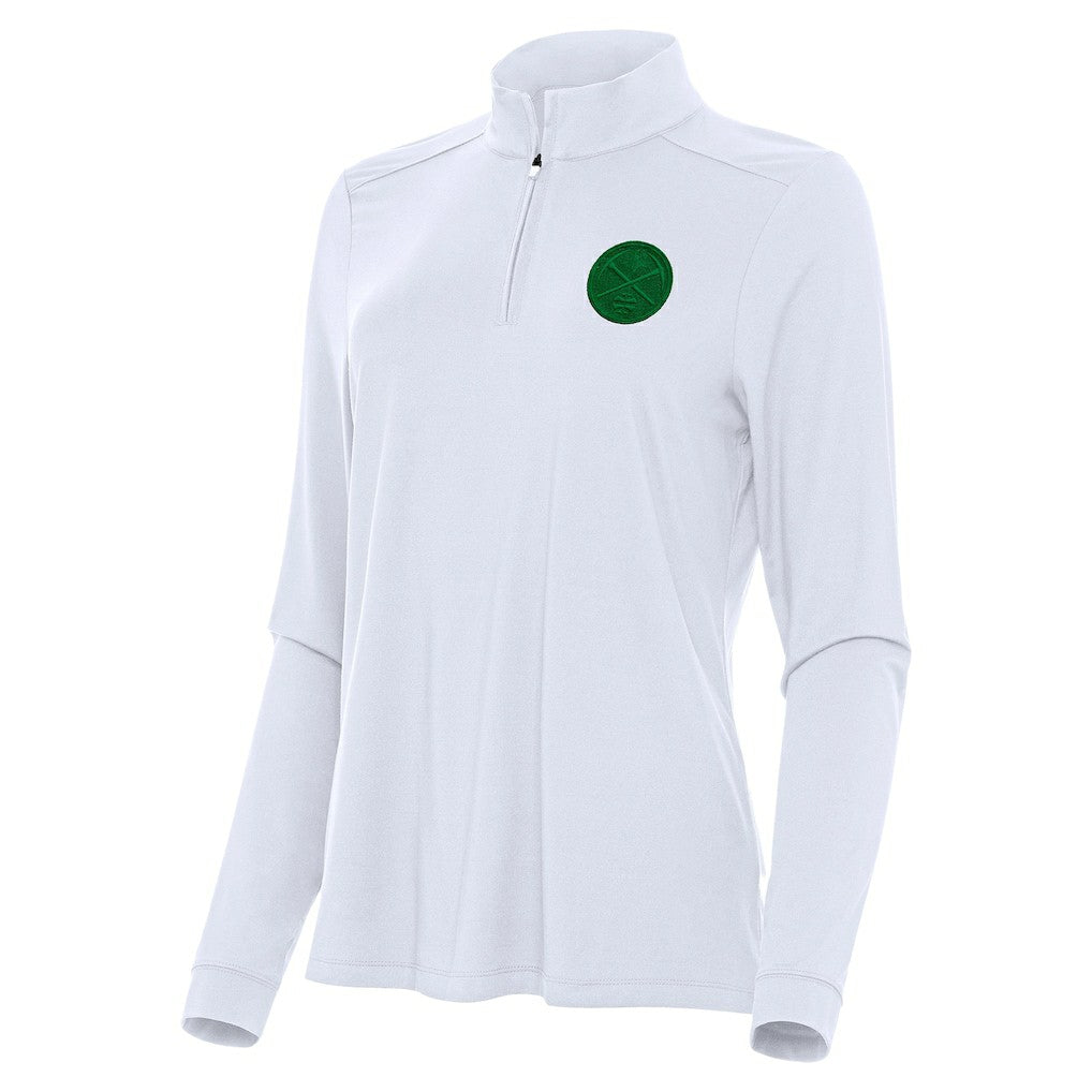 Denver Nuggets Antigua Women's St. Patrick's Day Intent Quarter-Zip Top White - NBA