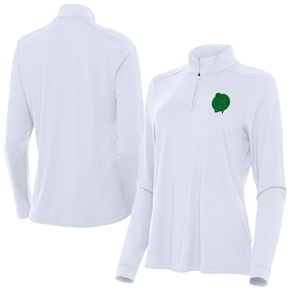 Boston Celtics Antigua Women's St. Patrick's Day Intent Quarter-Zip Top White - NBA
