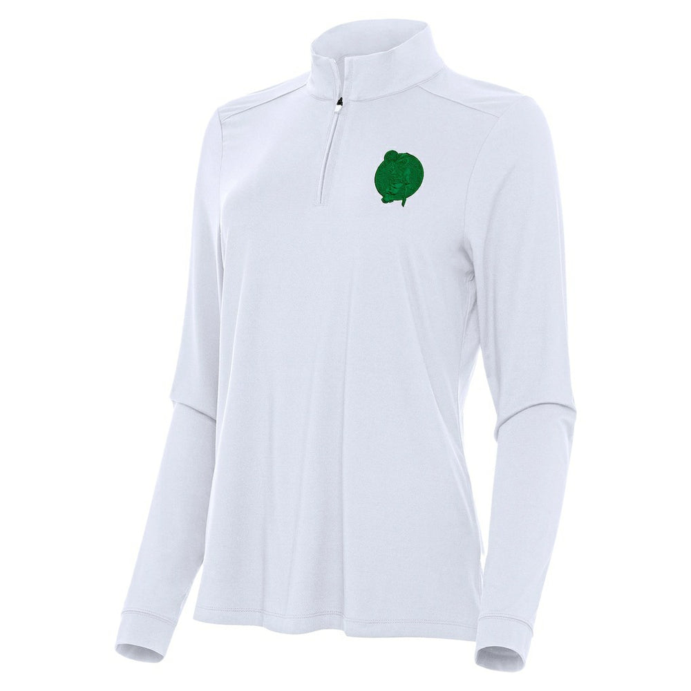 Boston Celtics Antigua Women's St. Patrick's Day Intent Quarter-Zip Top White - NBA
