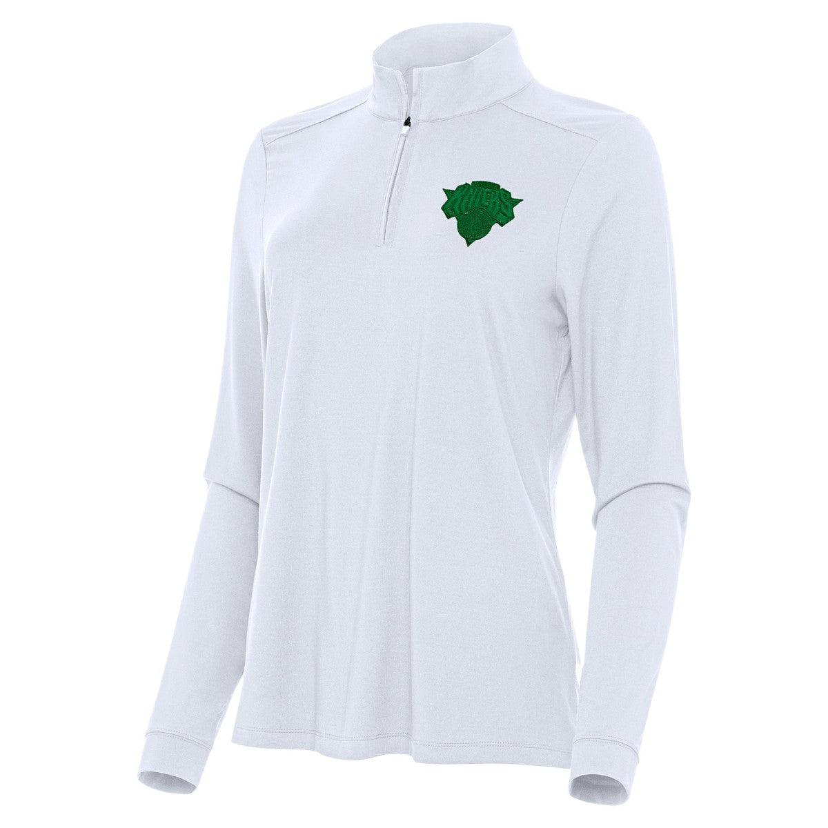 New York Knicks Antigua Women's St. Patrick's Day Intent Quarter-Zip Top White - NBA